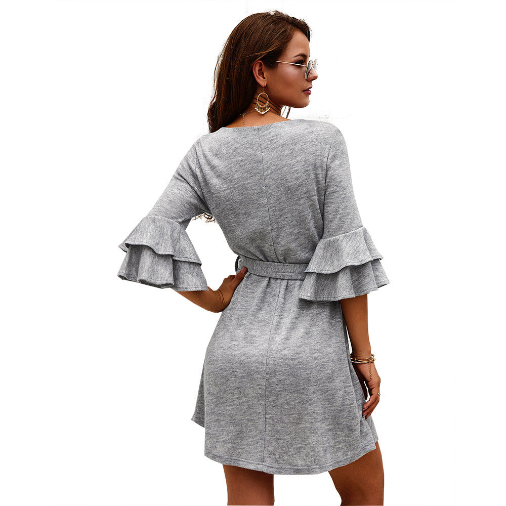 Fashion Women's Hot Sale Autumn and Winter Seven-point Sleeve Round Neck Dress