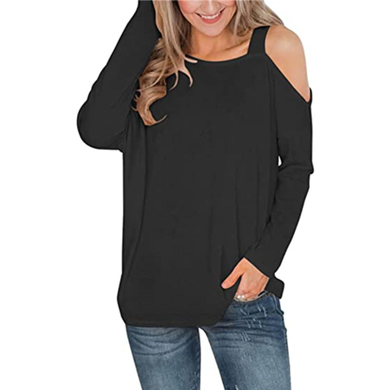 Autumn and Winter New Women's Clothing Solid Color Strapless Fashion Versatile Loose Long-sleeved T-shirt