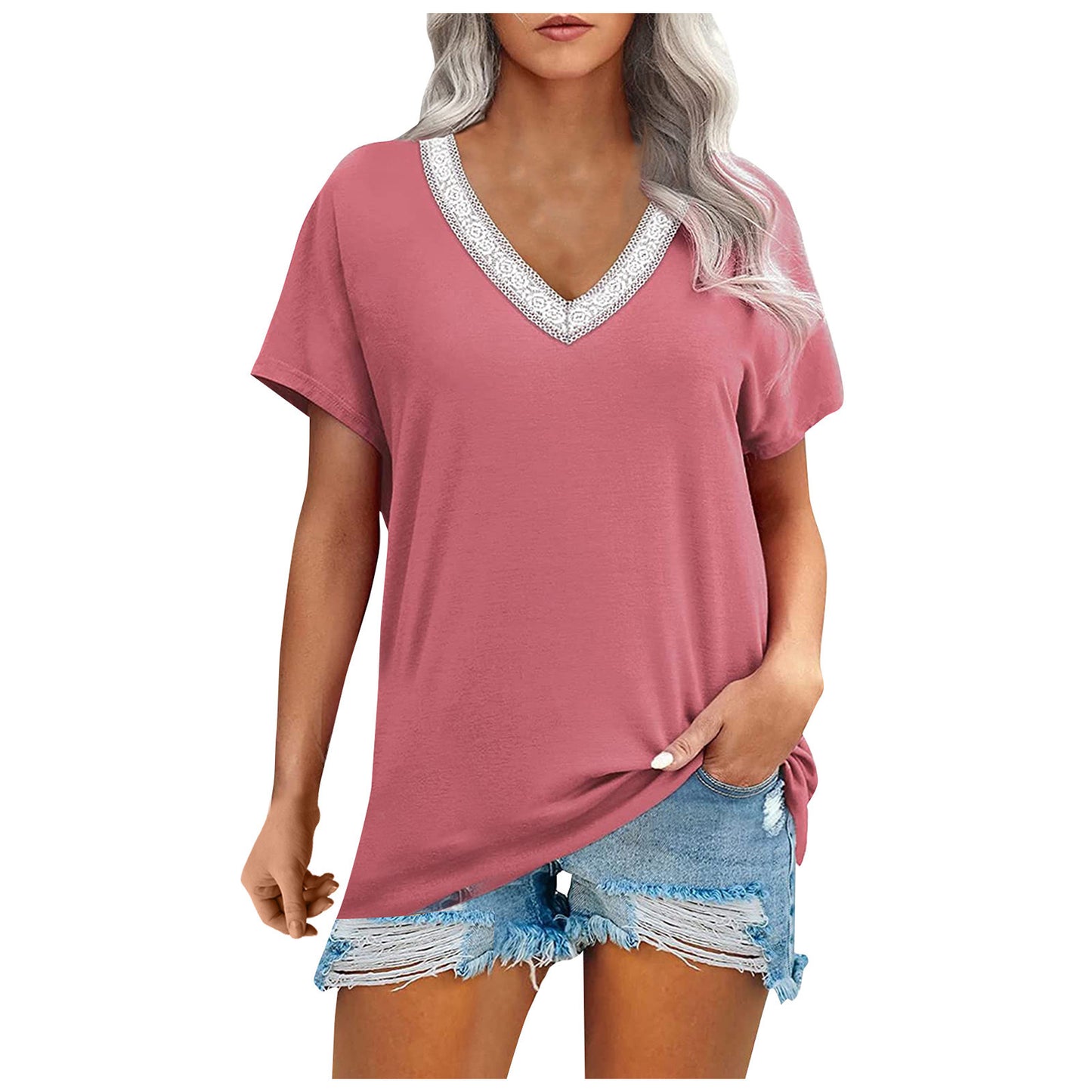 Women's Summer New Style Commuting Loose-fitting Striped V-neck Short-sleeved T-shirt