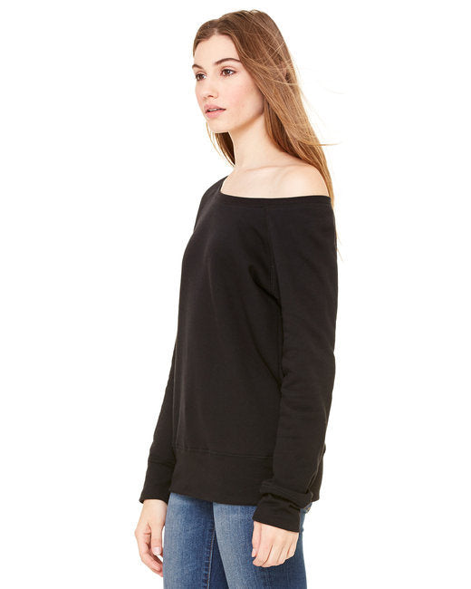 Ladies' Sponge Fleece Wide Neck Sweatshirt - DEEP HTHR/ BLACK - 2XL