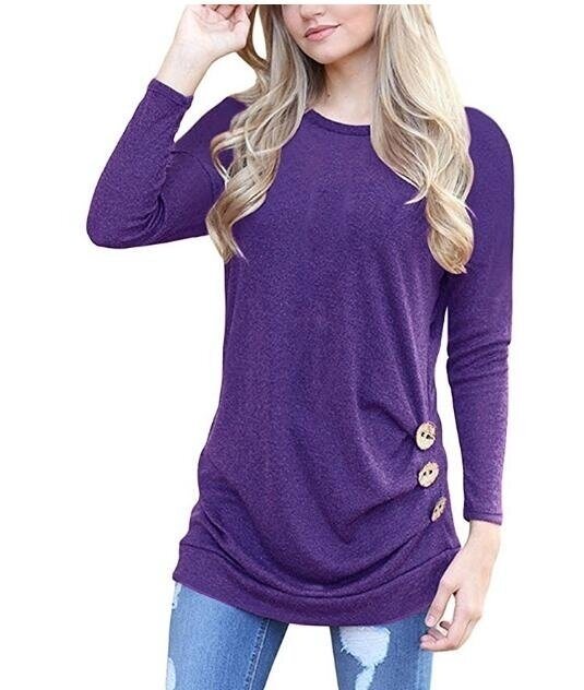 Women's Tunic Casual Long Sleeve Round Neck Loose Tunic T Shirt Blouse Tops