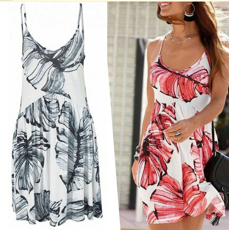 summer new women's thin section printed strap dress