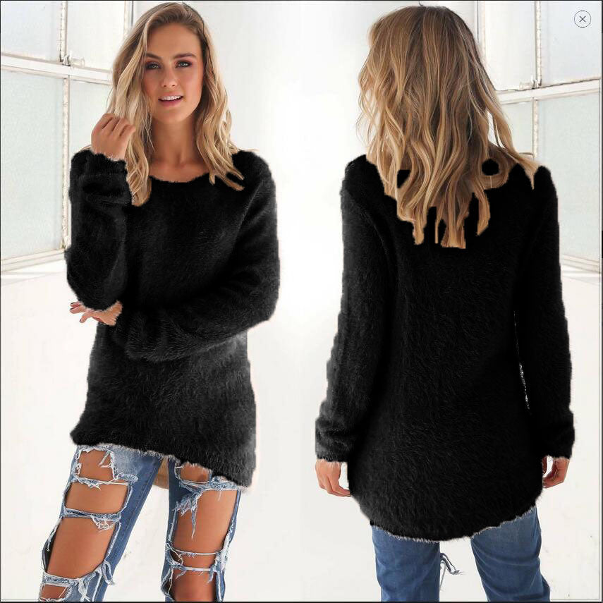 Fashion Women Casual Tops Mohair Blend Fuzzy Blouse Pullover Jumper Loose Sweater Knitwear