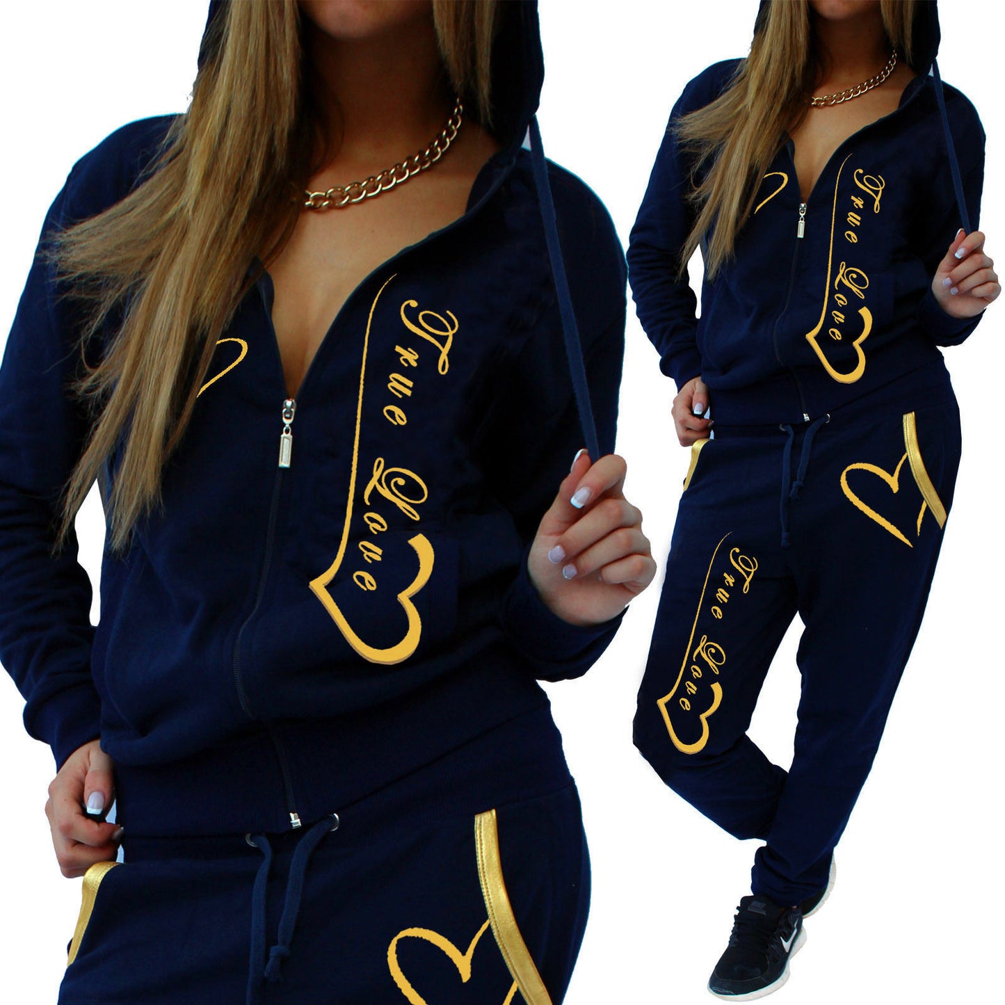 Sports New Style Women's Contrasting Colors Sports Suit Hoodies and Pants Set