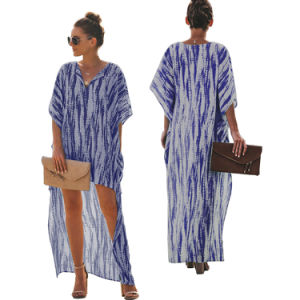 summer European and American women's V-neck bat sleeve tie-dye short short long irregular hem dress