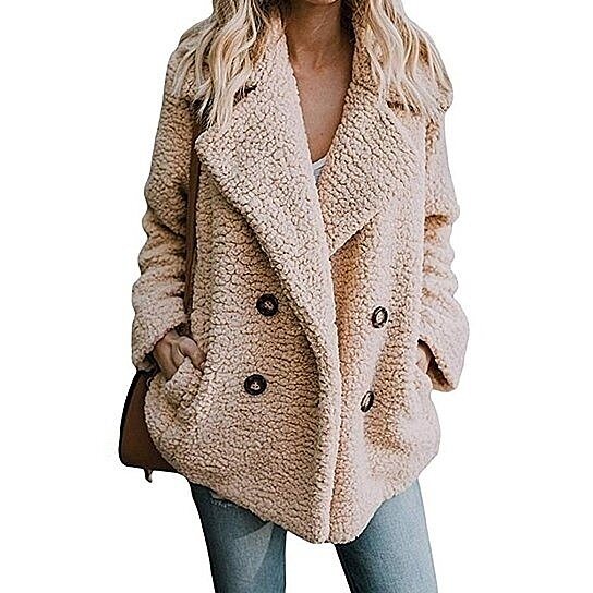 Women Lapel Fleece Fuzzy Faux Shearling Coat