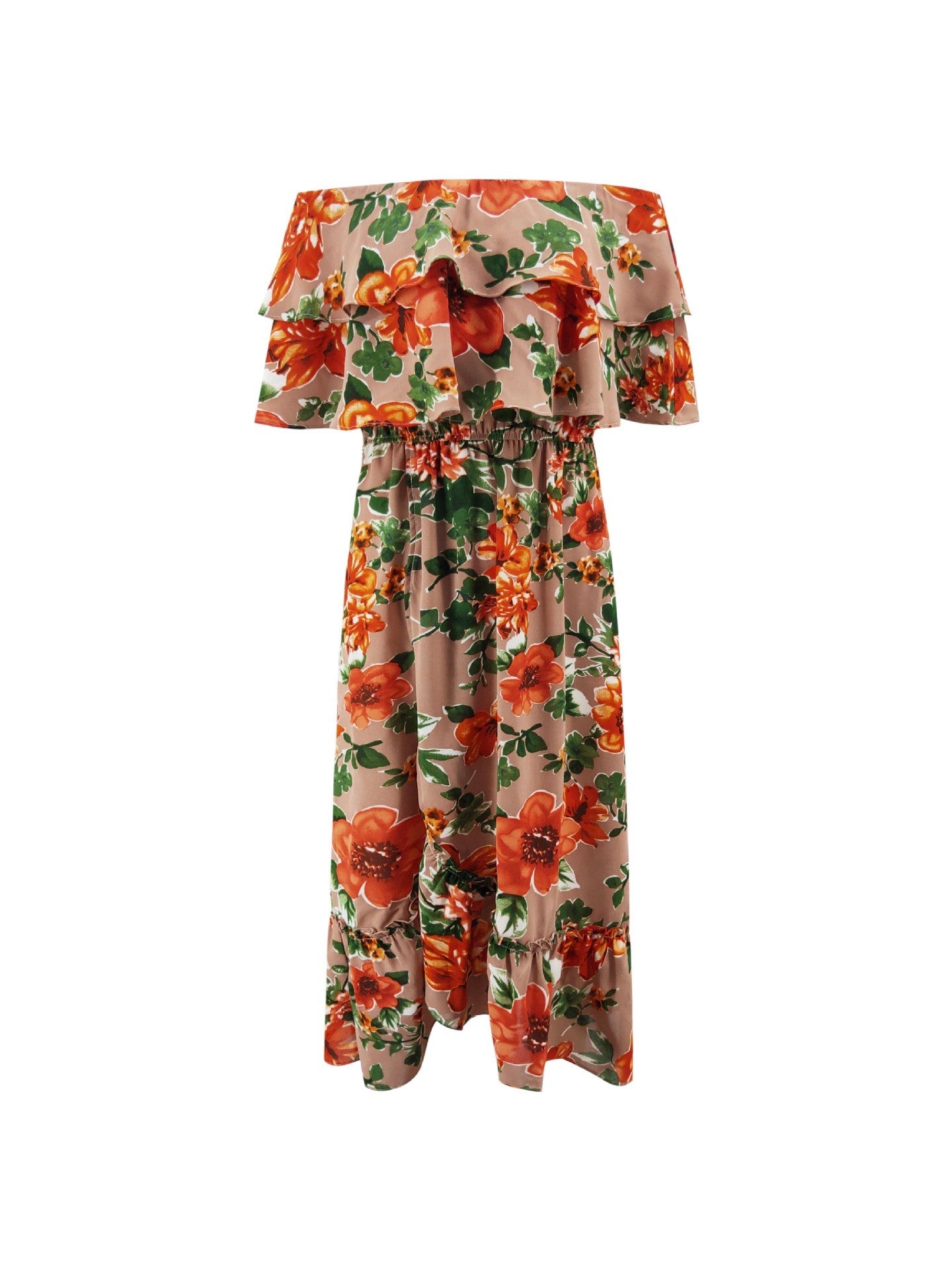 Spring and Summer New Hot Ruffled One-shoulder Long Skirt Women's Printed Dress