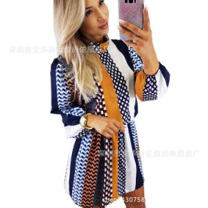 Women's Autumn High-neck Long Sleeve Printed Turtleneck Dress