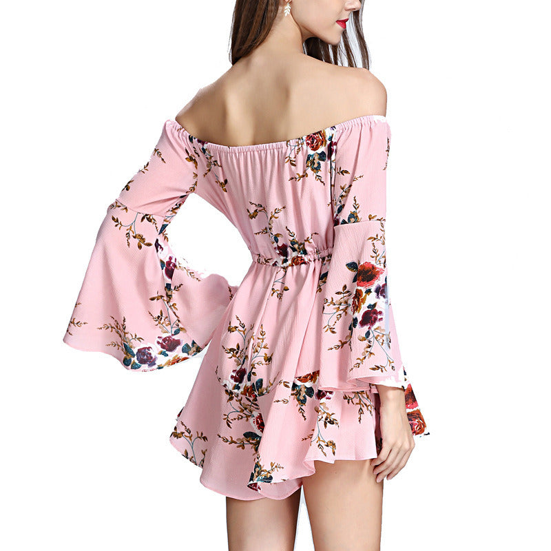 spring and summer new women's one-shoulder casual print jumpsuit