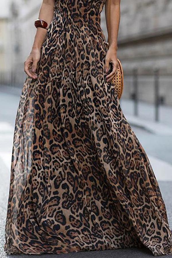 New Spring and Summer Women's Sexy Leopard V-neck Sling Dress