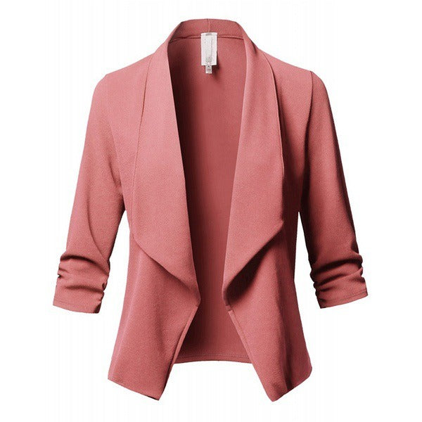 Women's Fahion Solid Color 3/4 Sleeve Open Blazer Jacket