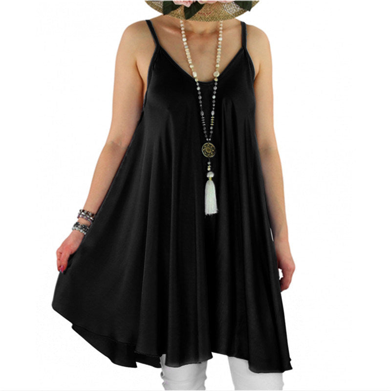 Summer Hot Sale Solid Color Sling Big Swing Women's Dress