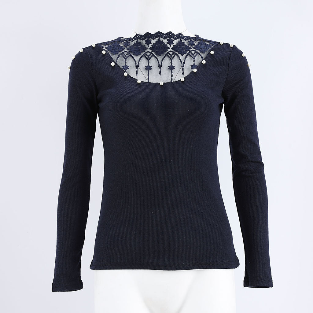 European and American women's sexy tight lace leaky sweater