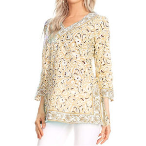 Autumn Women's V-neck Long Sleeve Split Large Size Print Top