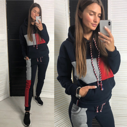 Women Fashion Hoody Tracksuit Two Piece Set Hooded Sweatshirt Sport Suits Casual Outfits Sets