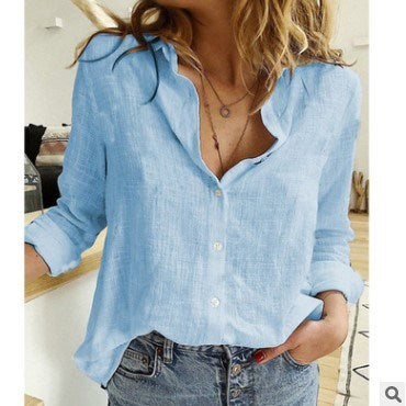 Womens V Neck Roll up Sleeve Button Down Blouses Tops