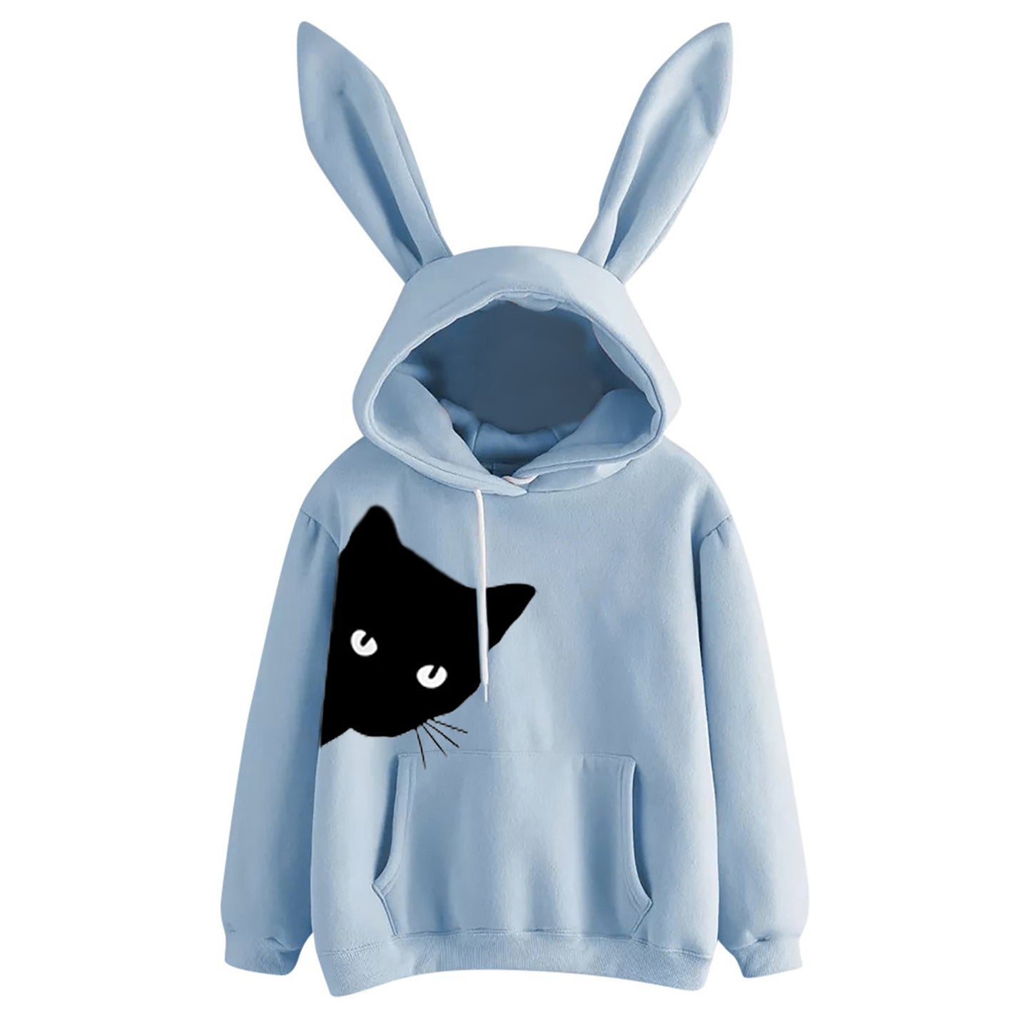 Fashion women's new hoodie rabbit ears cat print long-sleeved fleece sweatshirt