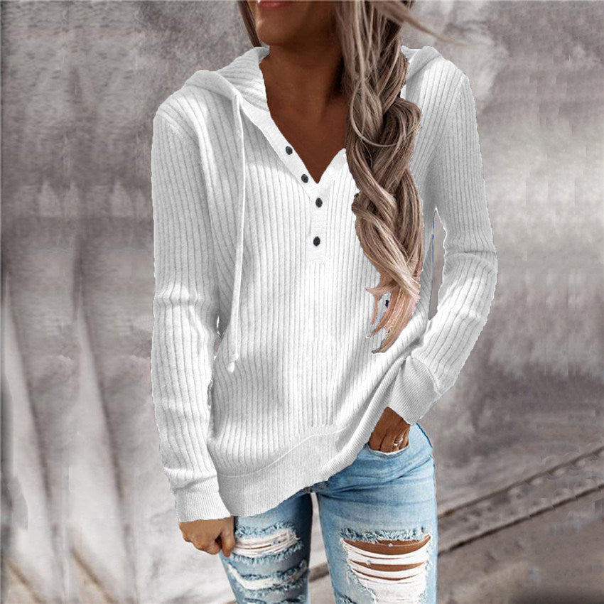 Autumn and Winter New Striped Casual Hooded Sweater Loose Knit Sweater Open Collar Long-sleeved Sweater Women