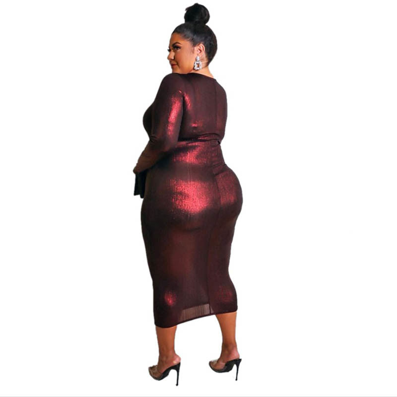 Fat Woman Knitted Plus Size Long Sleeve Midi Dress