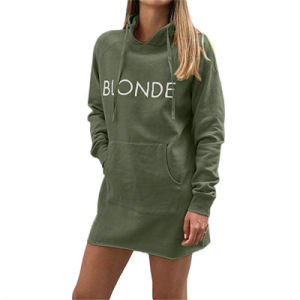 Hooded Sweater BLONDE Printed Pocket Dress Women's Clothing