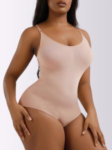 Plus Size Solid Seamless Cami Shapewear; Women's Plus Tummy Control One Piece Body Shaper Slimmer