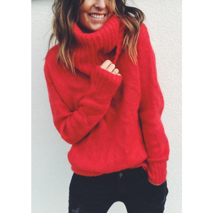 Winter Warm Sweater Solid Color High Neck Sweaters Knitted Pullover