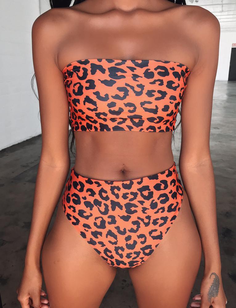 Europe and the United States new women's split leopard bikini color leopard split swimsuit