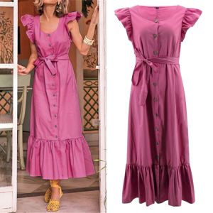 Best Selling Women's Round Neck Ruffled Sleeves Long Dress