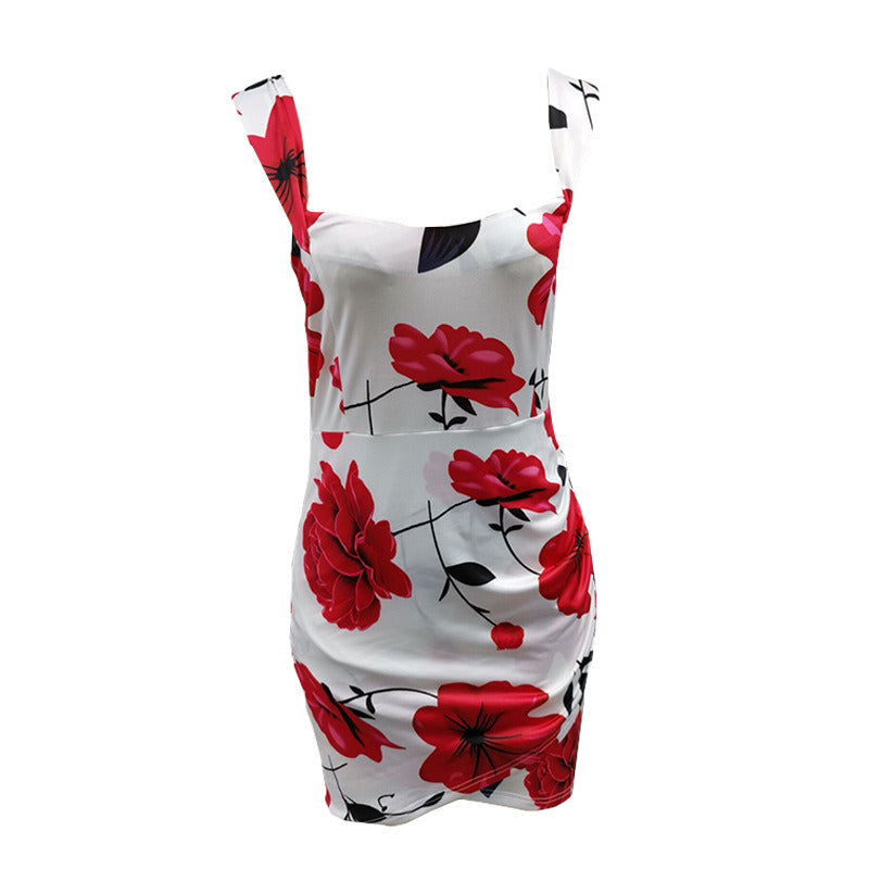 Women's Summer Sleeveless Print Slim Bag Hip Dress