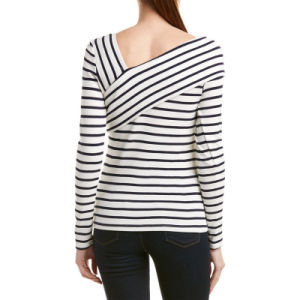 autumn and winter women's casual striped V-neck cross stitching t-shirt