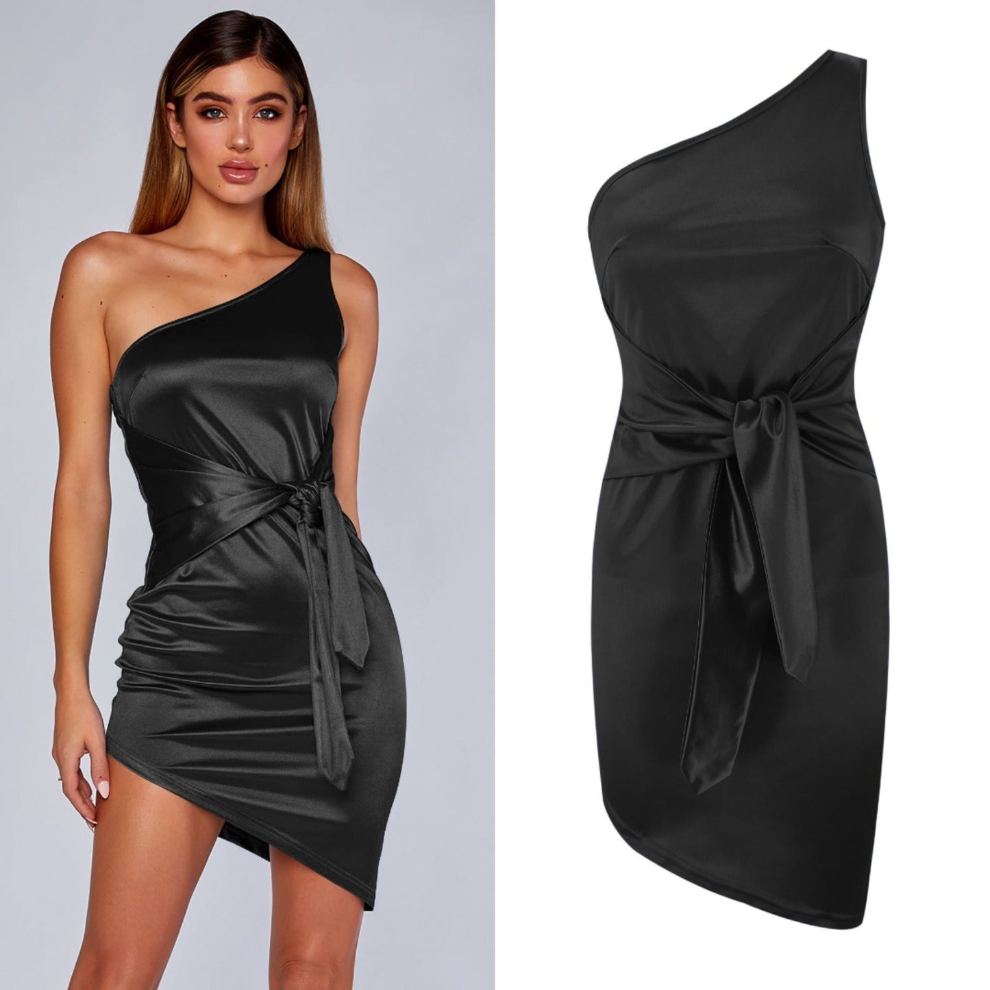 Best Selling Summer Women's Diagonal Shoulder Slim Skirt Sexy Bag Hip Dress