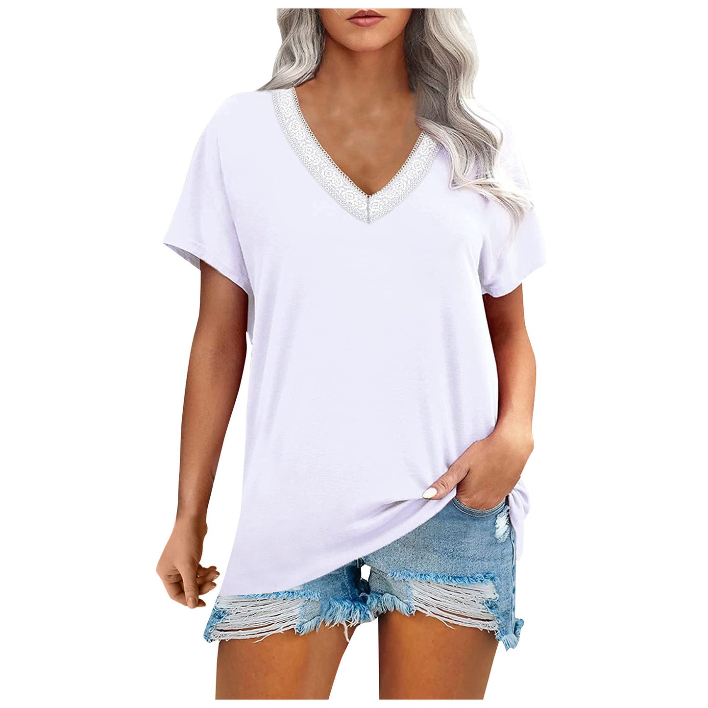 Women's Summer New Style Commuting Loose-fitting Striped V-neck Short-sleeved T-shirt