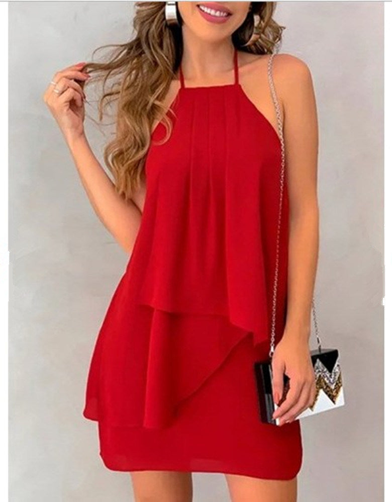 women's new summer sexy sling irregular backless dress