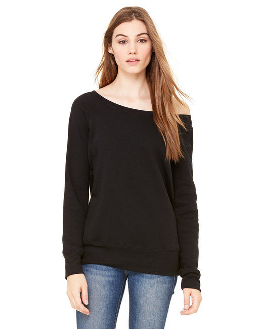 Ladies' Sponge Fleece Wide Neck Sweatshirt - DEEP HTHR/ BLACK - 2XL