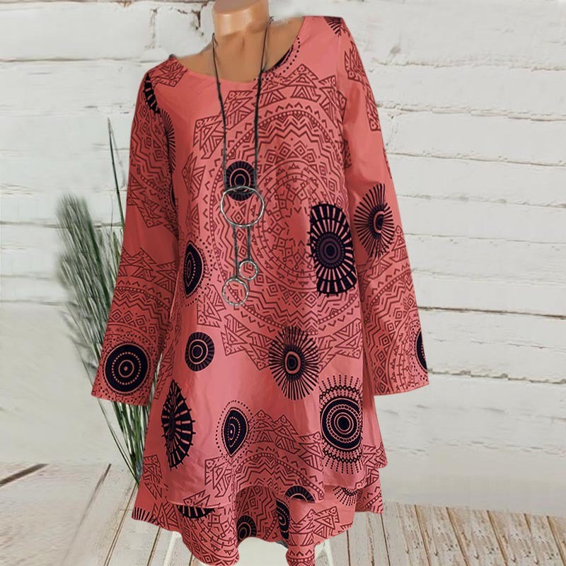 Autumn Printed Double-layer Dress Long-sleeved Dress