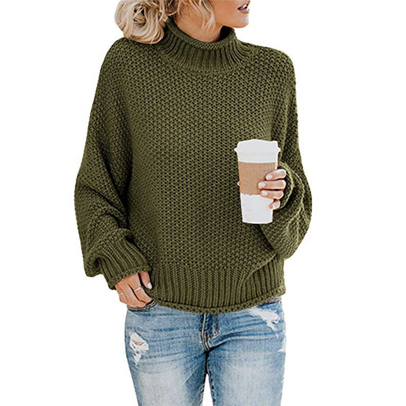 Women Turtleneck Chunky Knit Pullover Sweater