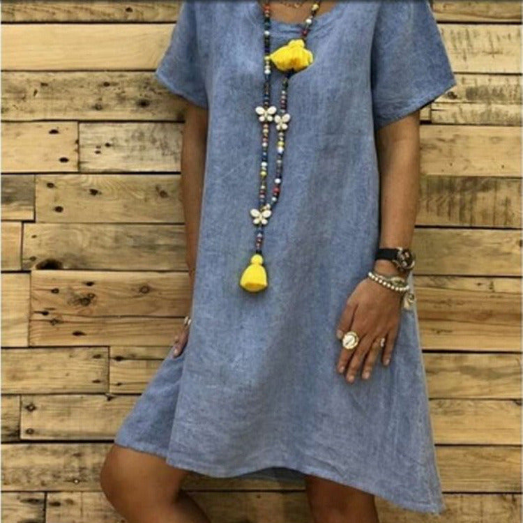 Large Size Women's Short-sleeved Dress Summer New Women's Clothing