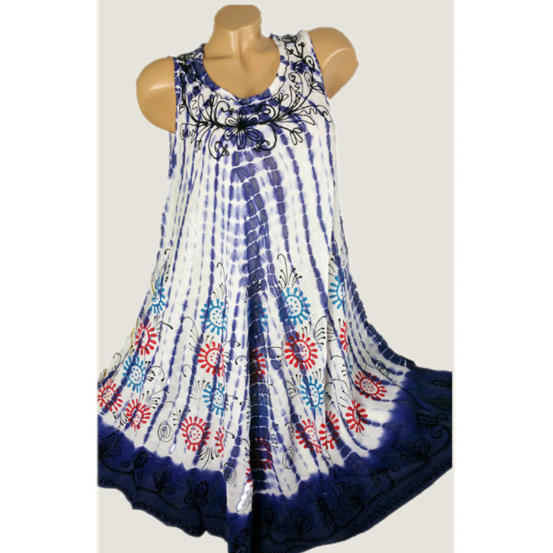 European and American fashion new women's tie-dyed printed sleeveless dress