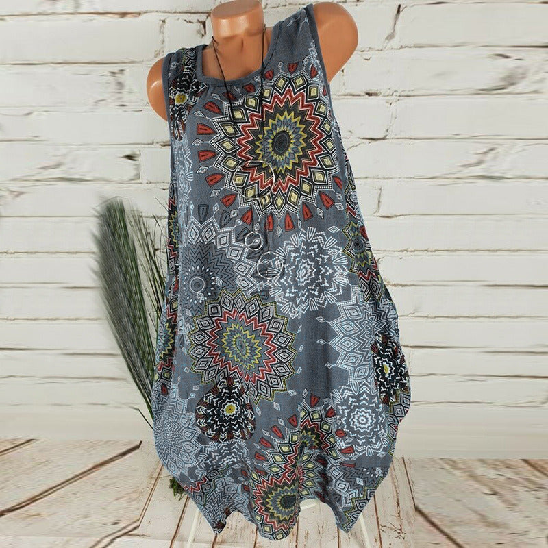 Women's Summer Loose Sleeveless Print Dress