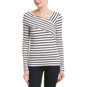 autumn and winter women's casual striped V-neck cross stitching t-shirt