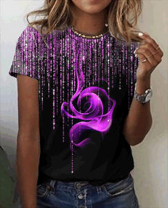 Fashion Women Blouse 2023 Sexy Tops For Woman 3D Rose Printing Short Sleeve Tees Female T-shirts Plus Sized Women's Y2k Clothes