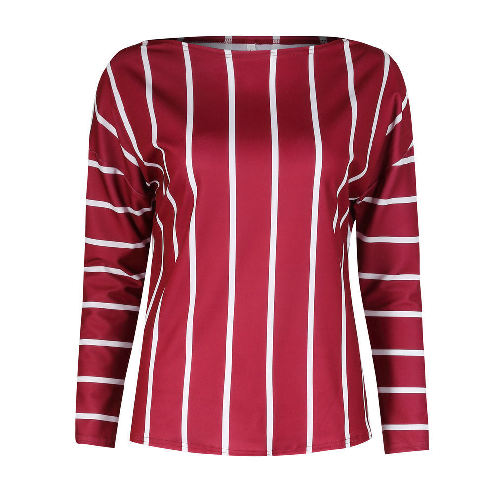 Autumn Hot Tops Sexy Striped Print Comfort Long Sleeve Tops