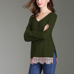 autumn and winter new women's round neck Lei Si stitching solid color sweater