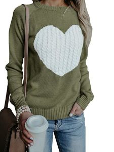 Women O-neck Love Print Knitted Sweatshirt Tops Sweaters Pullovers Autumn Casual Long Sleeve Loose