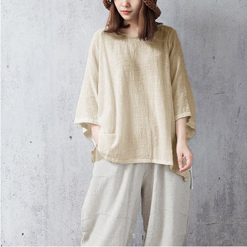 Casual Loose Batting Sleeve Solid Women Baggy Blouse