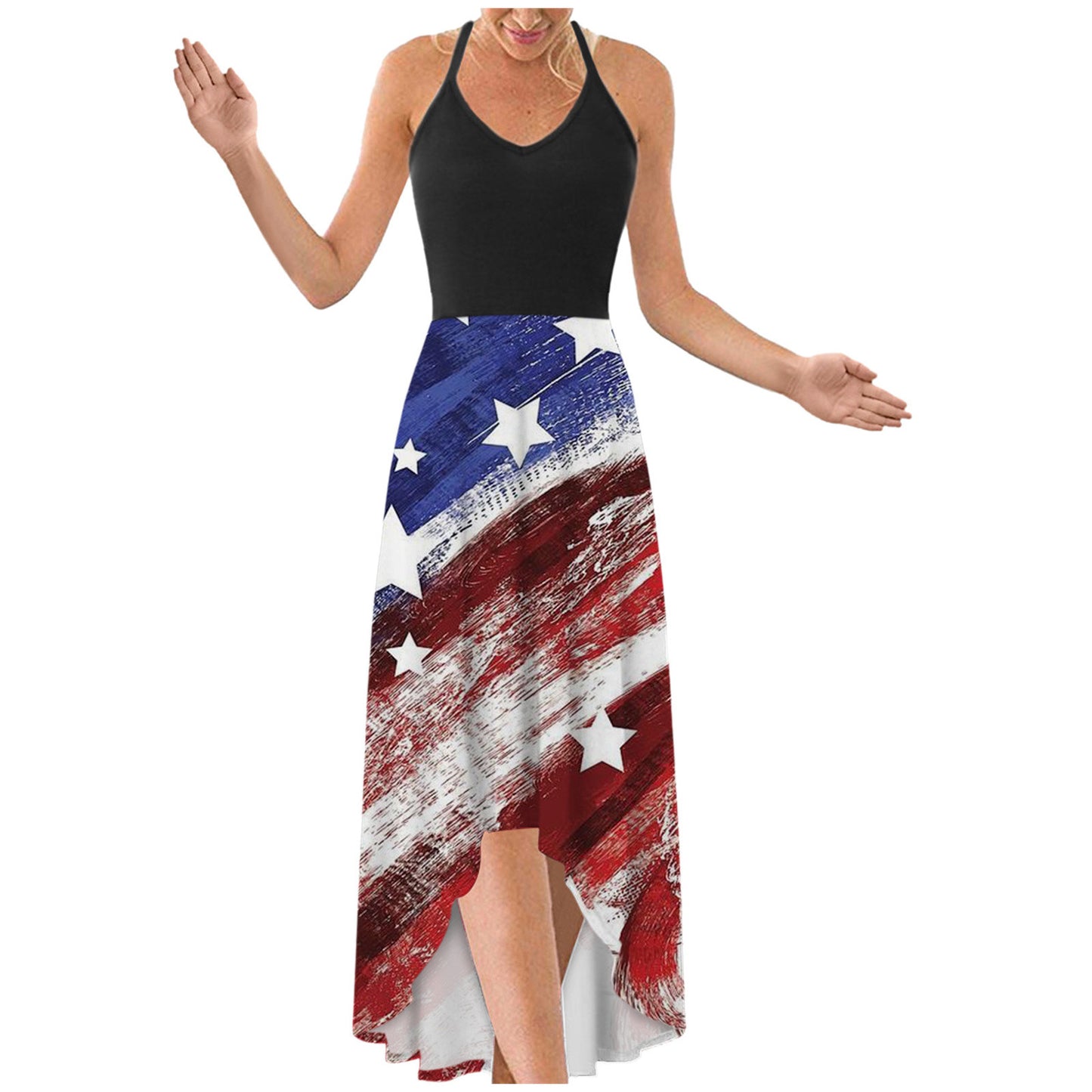 Independence Day high waist mid-length digital print back crossover neckline dress