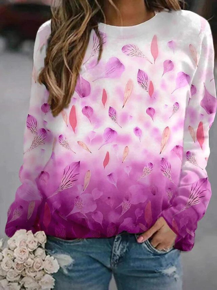 Autumn And Winter Women's New Sweater Long Sleeve Round Neck Printed Loose Pullover Sweater