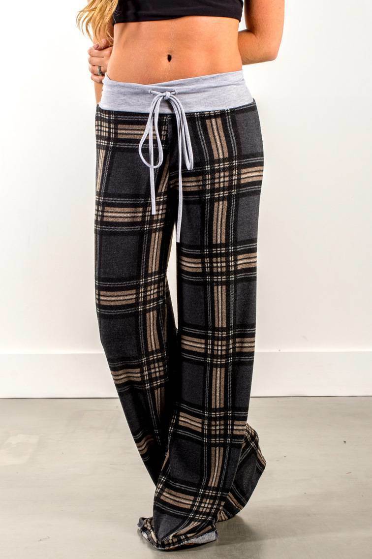 new women's European and American fashion loose yoga plaid printed straps casual pants