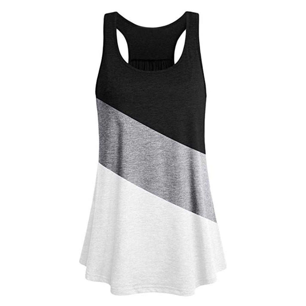 Summer Color Matching Sleeveless Round Neck Vest Women's Fitness Sports Shirt