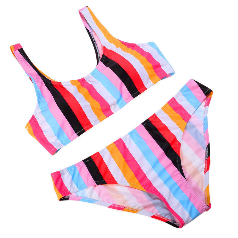 European and American new rainbow stripe printed bikini swimsuit